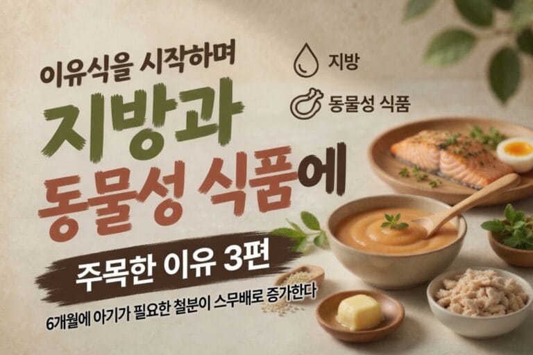 연어, 달걀, 버터와 퓨레가 놓인 이유식 식탁
