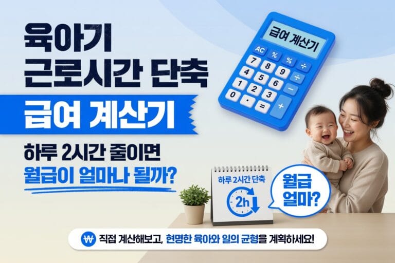 육아기 근로시간 단축 급여 계산기, 하루 2시간 단축 시 월급 변화 안내