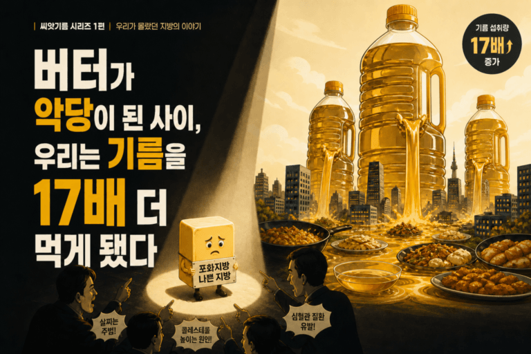 씨앗기름 시리즈 1편: 버터가 악당이 된 사이, 우리는 기름을 17배 더 먹게 됐다